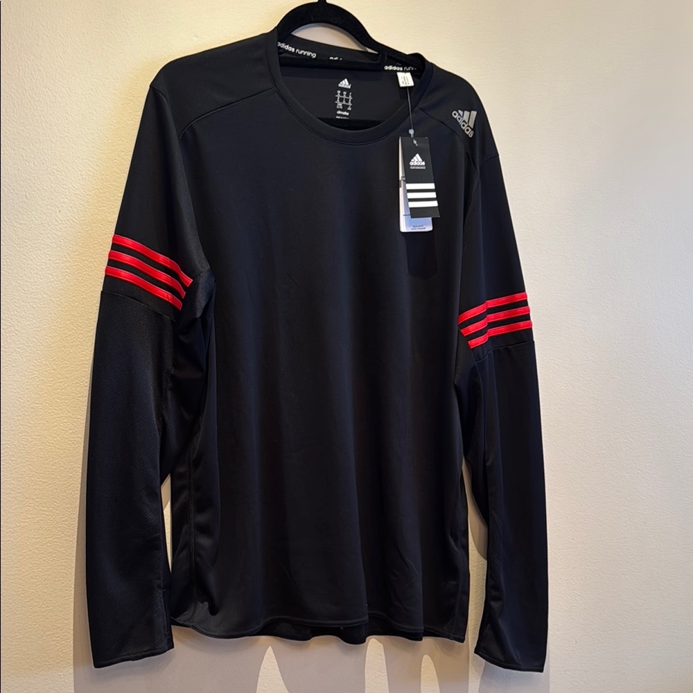 NWT - Adidas Performance Men's Black and Blood Orange Long Sleeve Shirt